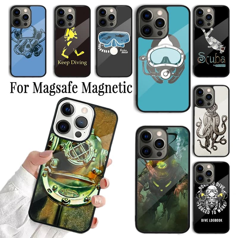 Custodia per telefono subacquea con maschera da immersione per iPhone 17 AIR 16 15 14 13 12 11 Pro Max Plus, con supporto magnetico wireless MagSafe