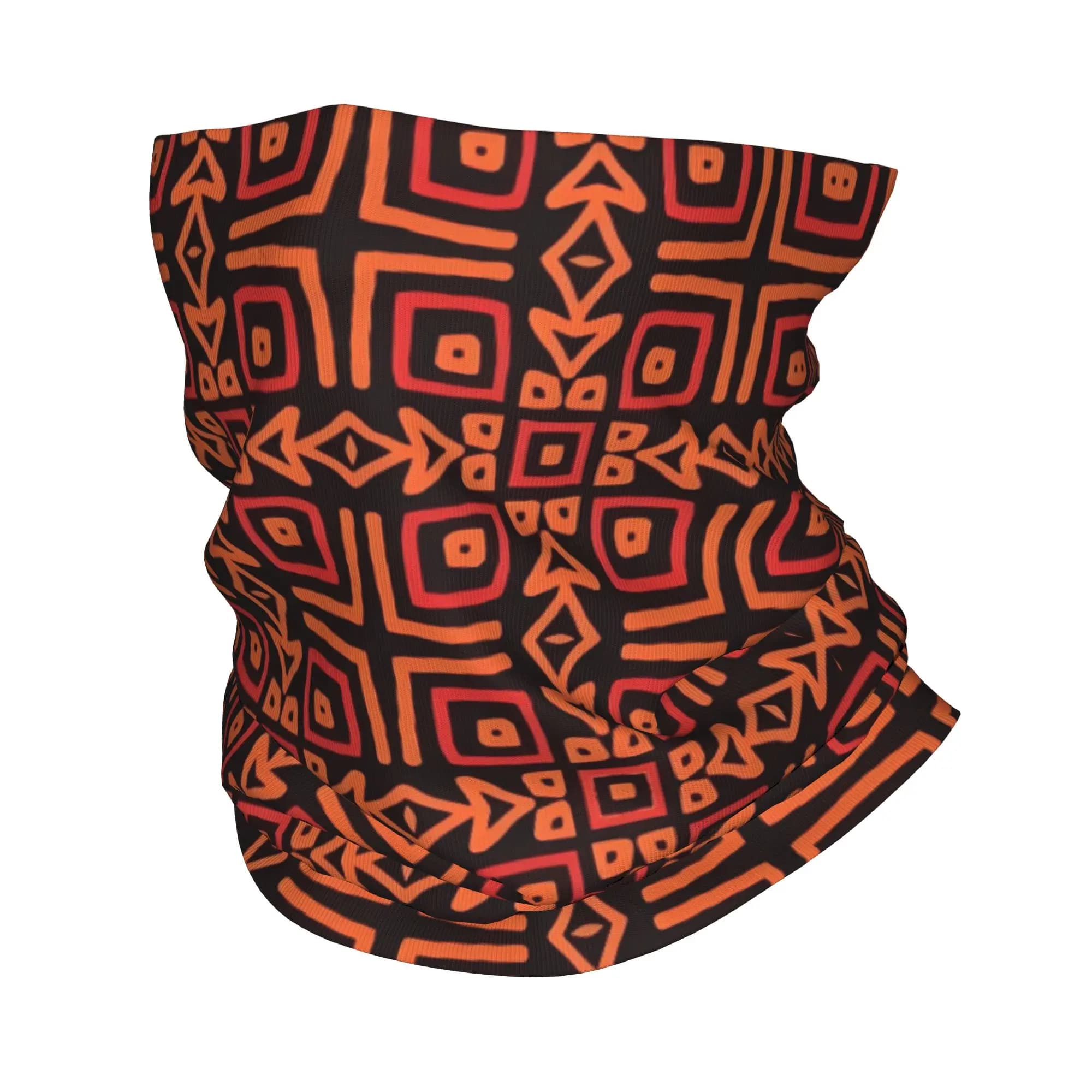 Scaldacollo Personalizzato Stile Africano Ankara Tribale Navajo, Bandana per Escursionismo e Ciclismo, Sciarpa Avvolgente Azteca Boho Rossa con Geometrie, Balaclava Termica