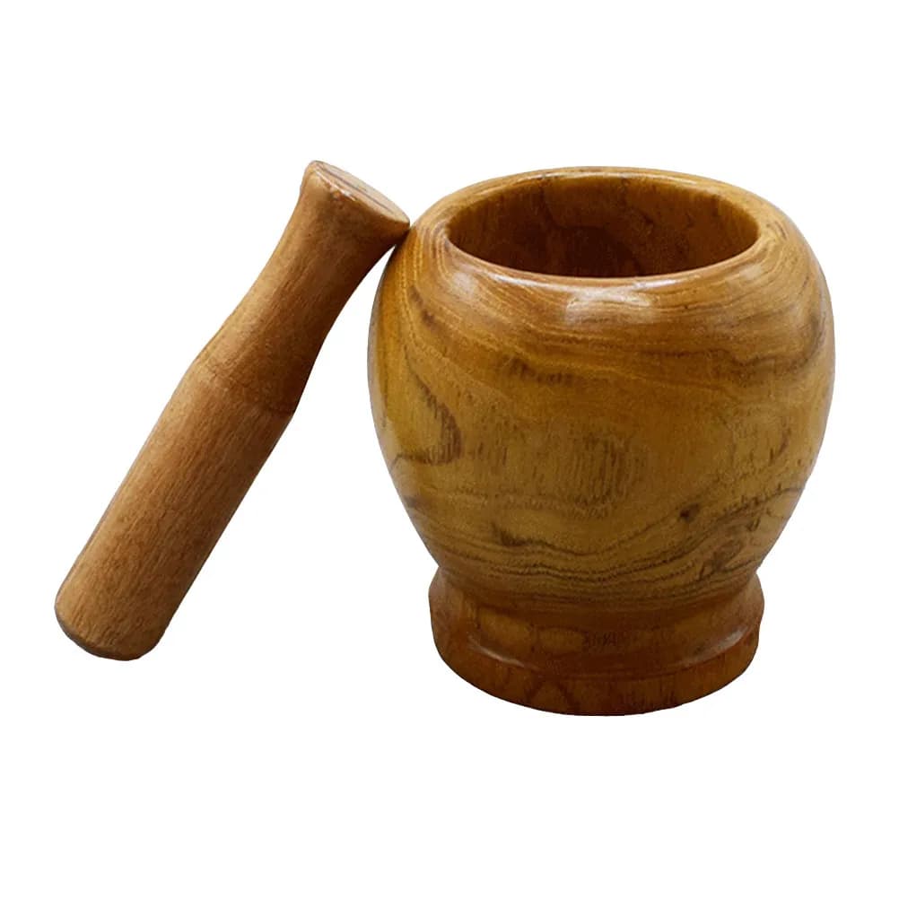 Set di 1 Mortaio e Pestello in Legno, Utensile da Cucina Riutilizzabile, Trituratore Multiuso per Spezie e Aglio, per Uso Domestico