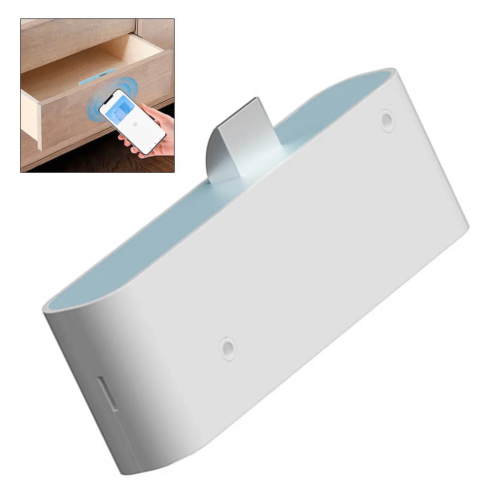 Serratura per cassetto con accesso touch e supporto NFC per telefoni e carte, in metallo bianco, 4,72 x 1,57 x 1,18 pollici, montaggio con supporto adesivo coesivo