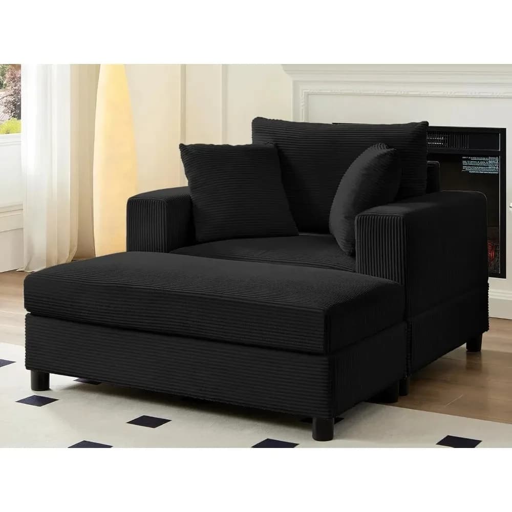 Chaise Longue Oversize da Interno, Poltrona Grande in Velluto a Coste da 50 Pollici con Poggiapiedi e Cuscini, Seduta Profonda Imbottita Personalizzabile