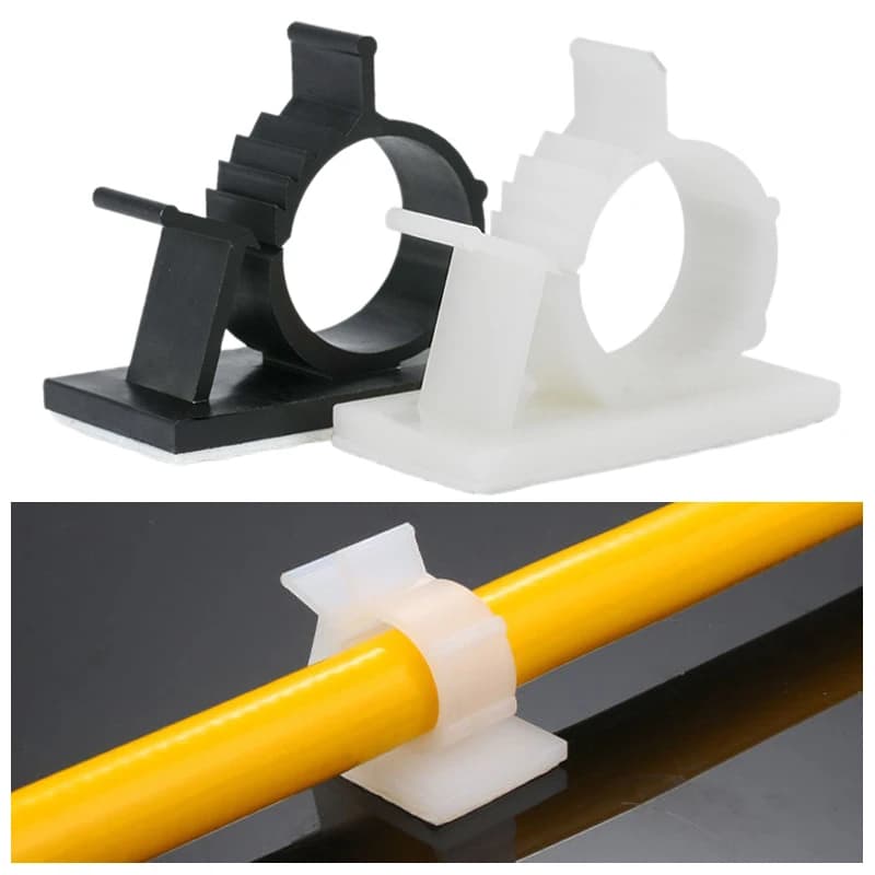 Organizzatore di cavi regolabile da 10 pezzi Clip per cavi autoadesive nere/bianche Morsetto per gestione cavi USB Avvolgicavo di ricarica
