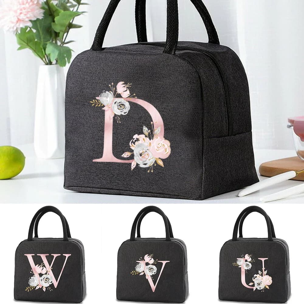 Fashion New Pink Flower Pattern Insulated Food Picnic Bag Insulated Bag Portable Lunch Box Outdoor Aluminum Foil Bag.