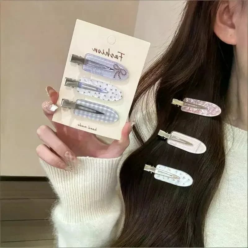 Korean Kawaii Love Rhinestone Seamless Side Fringe Clips Non Slip Bang Barrettes Cute Daily Decor Hair Accessory Set