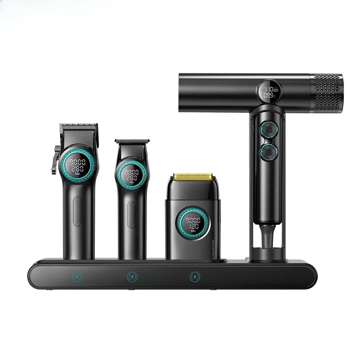 4IN1 Steplerss PRO 9000RPM Hair Clipper Trimmer Hair Dryer 11000RPM High Speed Professional Barber Tools Kit