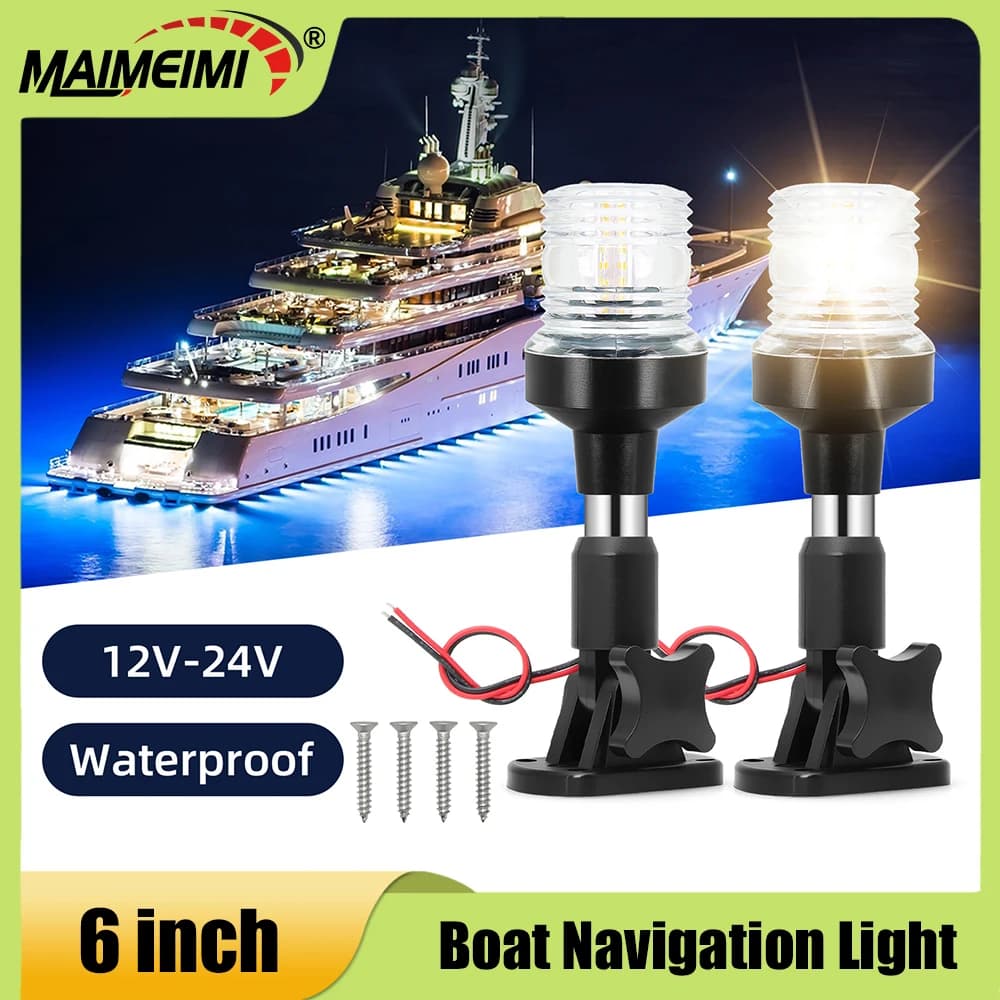 1 o 2 Pezzi Luce di Navigazione Pieghevole 12V 24V 6 Pollici, Luce di Segnalazione LED per Barche, Yacht e Nautica 180° ° Luce di Ancoraggio per Navigazione