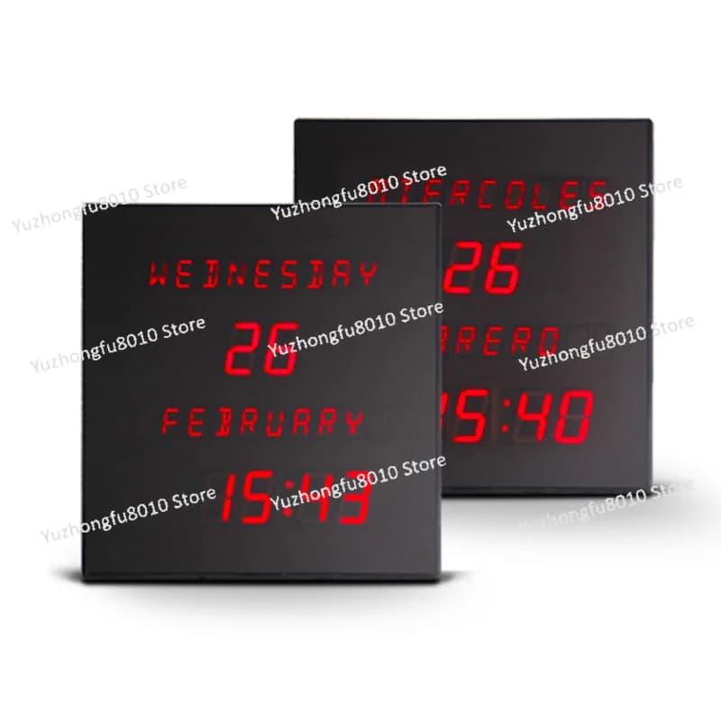 CP38 Orologio digitale elettronico a LED da parete con display calendario e funzione snooze, design moderno quadrato, adatto per la famiglia