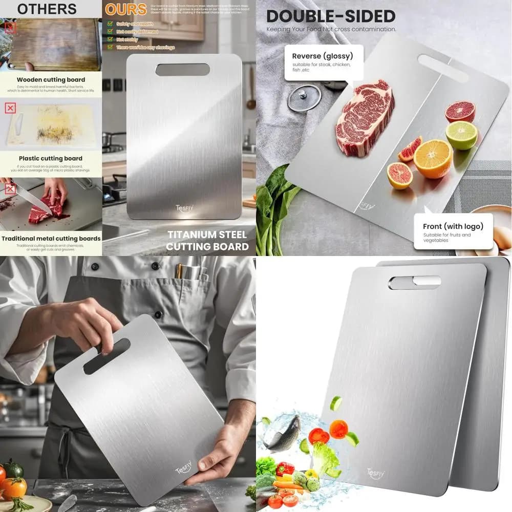 Set di Taglieri Bifacciali in Titanio 100% - 15x11 per Carni, Frutta e Verdura, Facili da Pulire