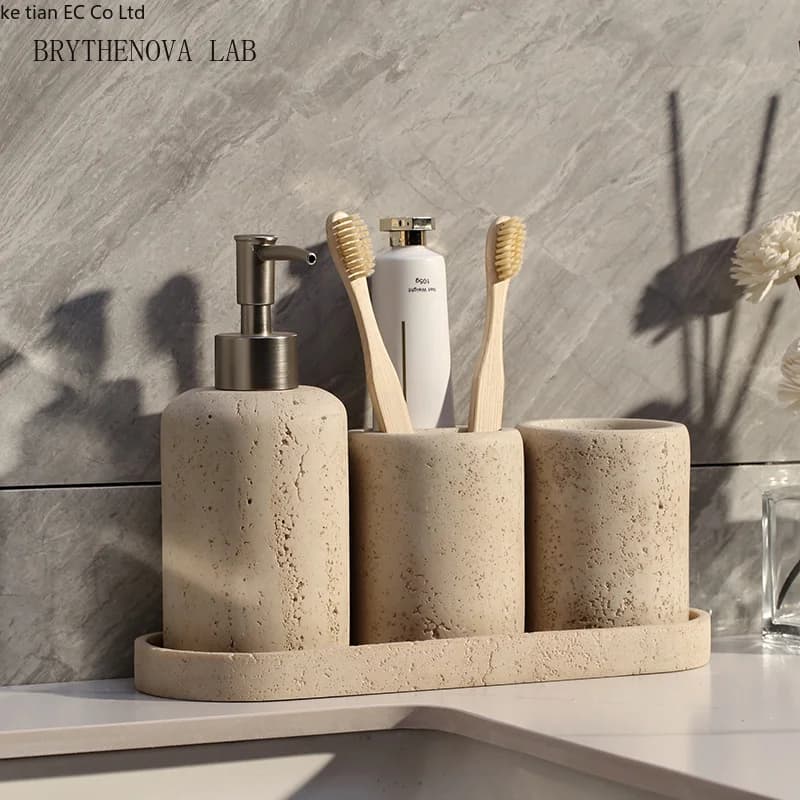 Wabi-sabi Wind Cave Stone Light Luxury Bathroom set Home Gargle Bathroom Cup Electric Toothbrush Holder Lotion Bottle Tray