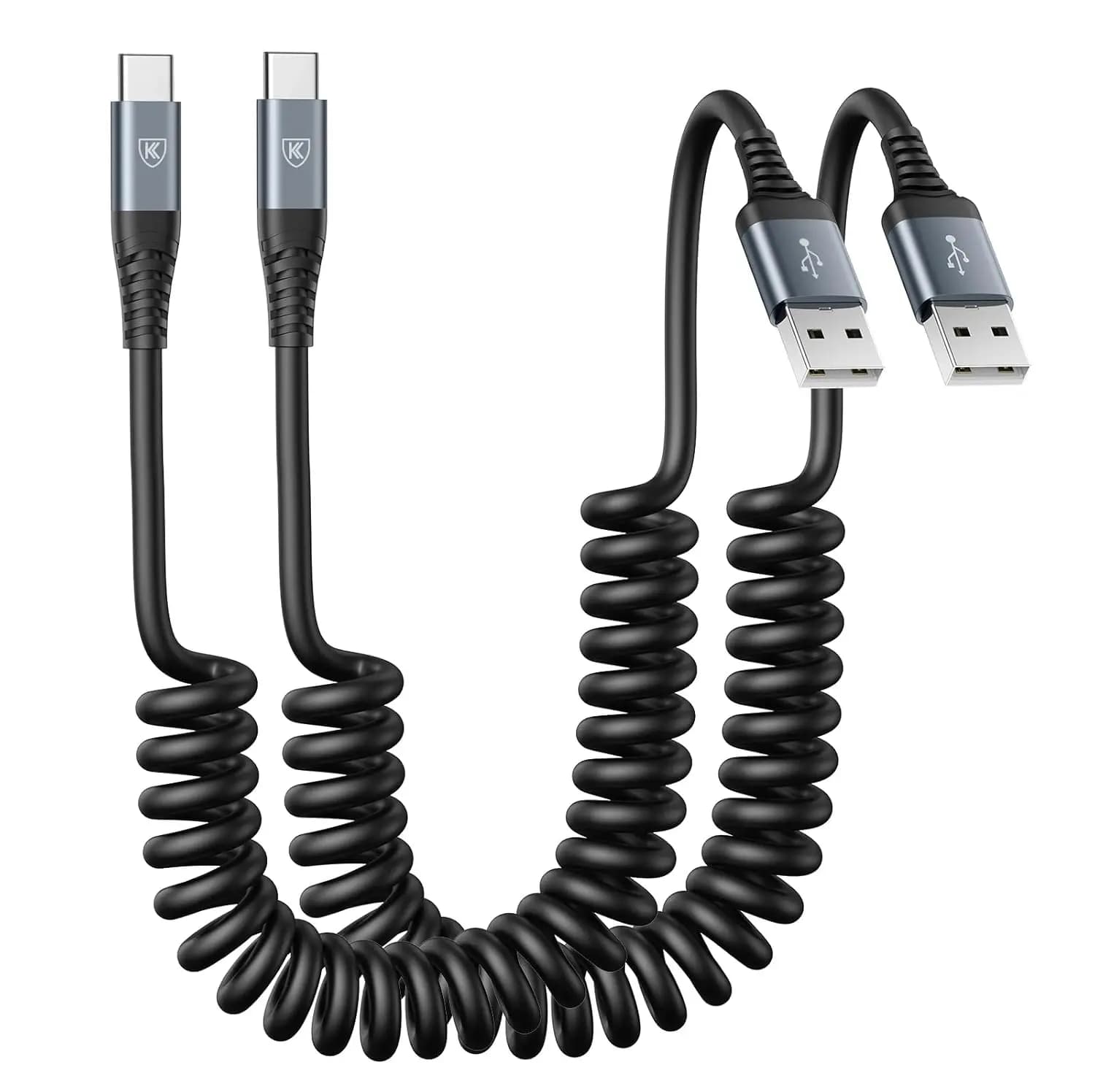 Cavo USB A a C a ricarica rapida a spirale, 90 cm, confezione da 2 per iPhone 16/15/Pro/Plus/Max e Samsung Galaxy