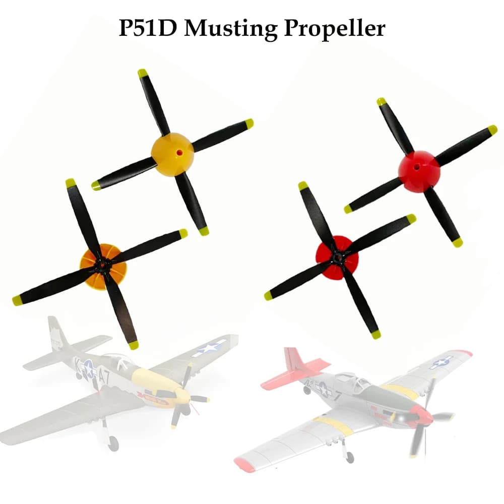 Accessori per l'aereo RC Sayzon 5CH P51D Musting (spano delle ali 510 mm) inclusi elica e carrello di atterraggio rosso/giallo.