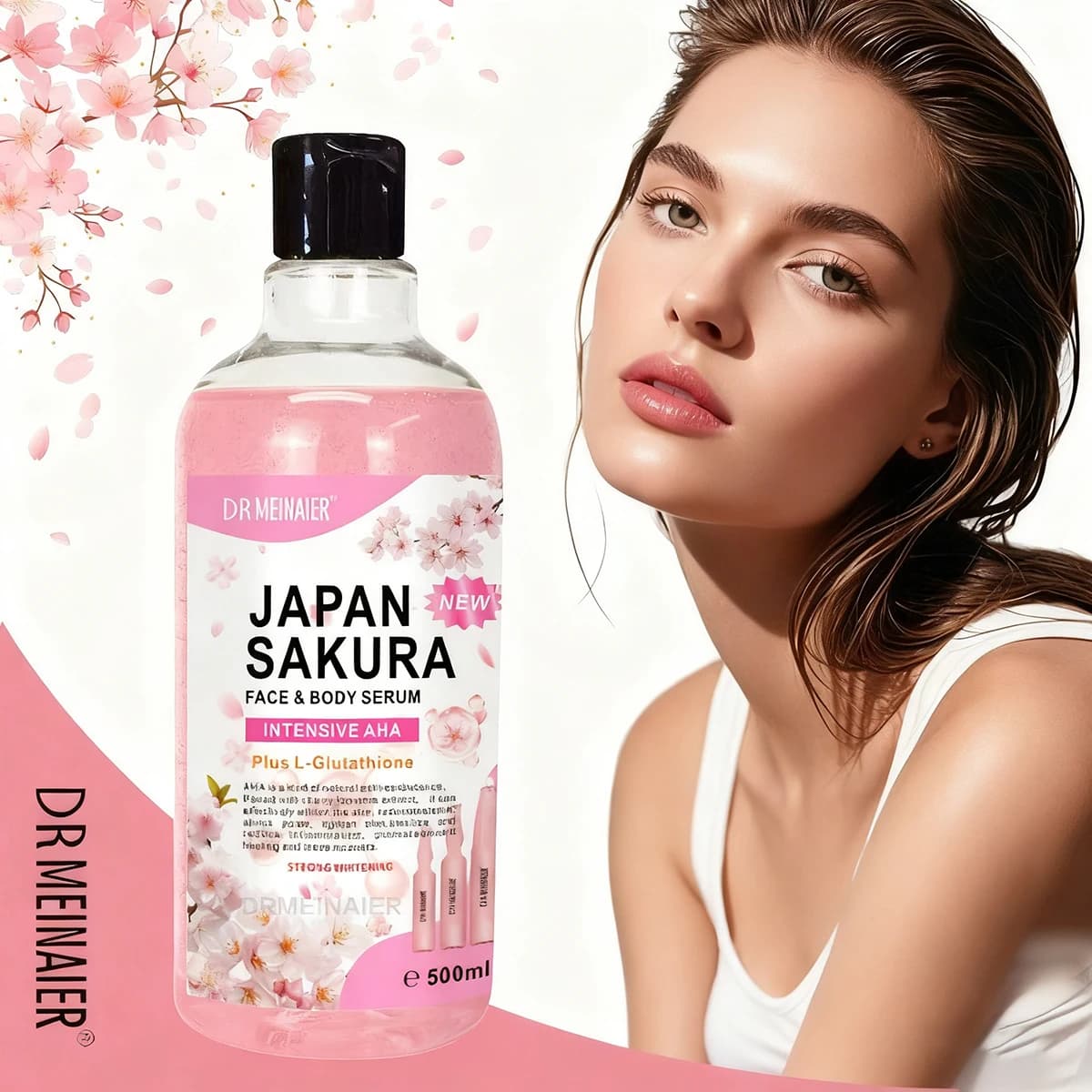 500ml Japan Sakura Face Serum Body Reduced Pores Scratch Resistant Lifting AHA Anti-Aging Hydrating Skin Care Dry