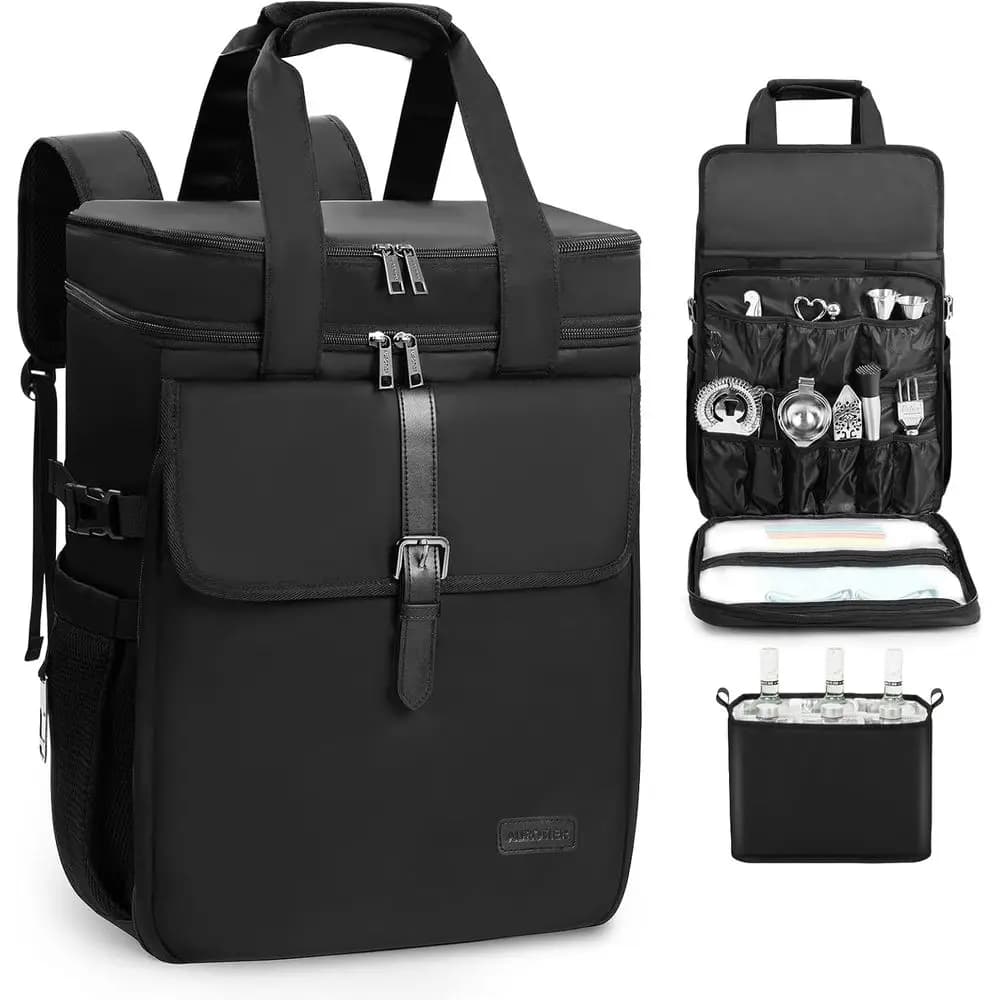 Kit da Barman Portatile da Viaggio - Essenziali per la Mixology con Shaker per Cocktail e Scomparto per Bottiglie di Vino per Picnic