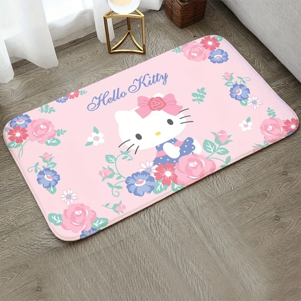 1 pezzo tappetino in peluche SANRIO per Hello Kitty - Design floreale rosa, morbido tappetino in flanella per interni/esterni per cucina, ufficio domestico