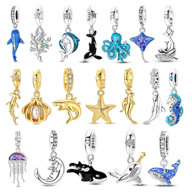 Ciondoli e Perline in Argento Sterling 925 a Forma di Medusa, Conchiglie, Polpo, Cavalluccio Marino, Adatti per Bracciali Originali da Donna e Ragazza, Regali Fai-da-Te