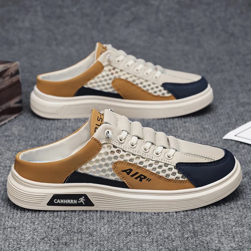 Mesh Open-back Casual Shoes Men Mules Half Shoes Slip On Flats Semi-Drag Board Shoes Summer Loafers Slipper Man Slides Sandals