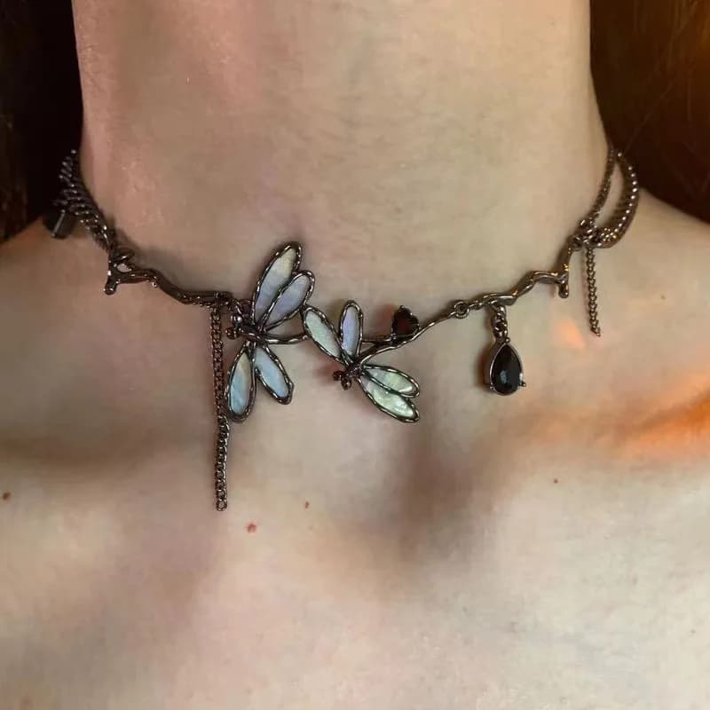 Collana girocollo con libellula nera Y2k per donna, accessori gioielli gotici per feste