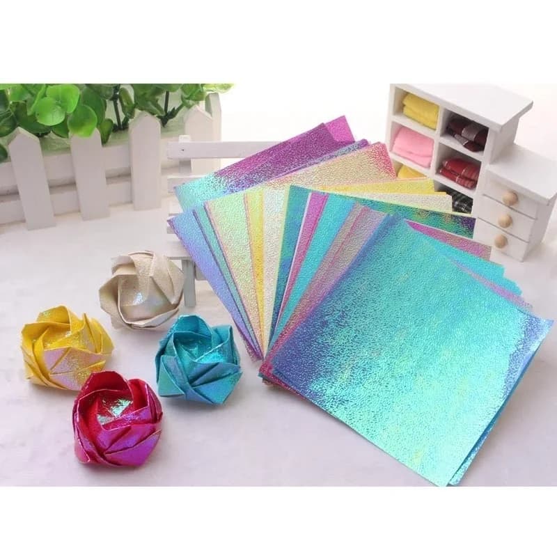 100Pcs Glitter Paper Sparkling Shiny Lucky Bird Origami Shining Square Handmade 10CM
