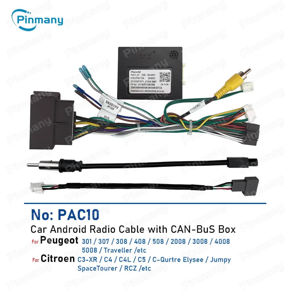 Cavo autoradio PAC10 Cablaggio di alimentazione CAN Bus Adattatore per Peugeot 301 307 308 408 508 2008 3008 4008 Citroen C3 C4 C4L C5 RCZ