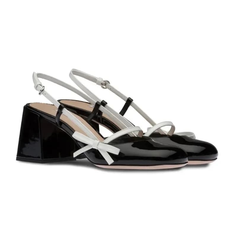 Womens Mary Jane Shoes Black Patent Leather Female Sandals Back Straps with Bowknot