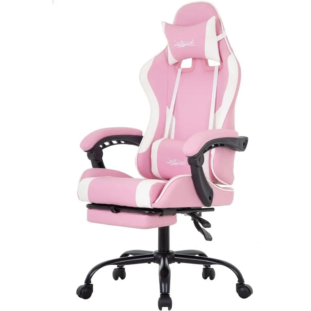 Sedia da Gaming Ergonomica Rosa Stile Racing con Supporto Lombare, Braccioli Regolabili e Funzione Girevole