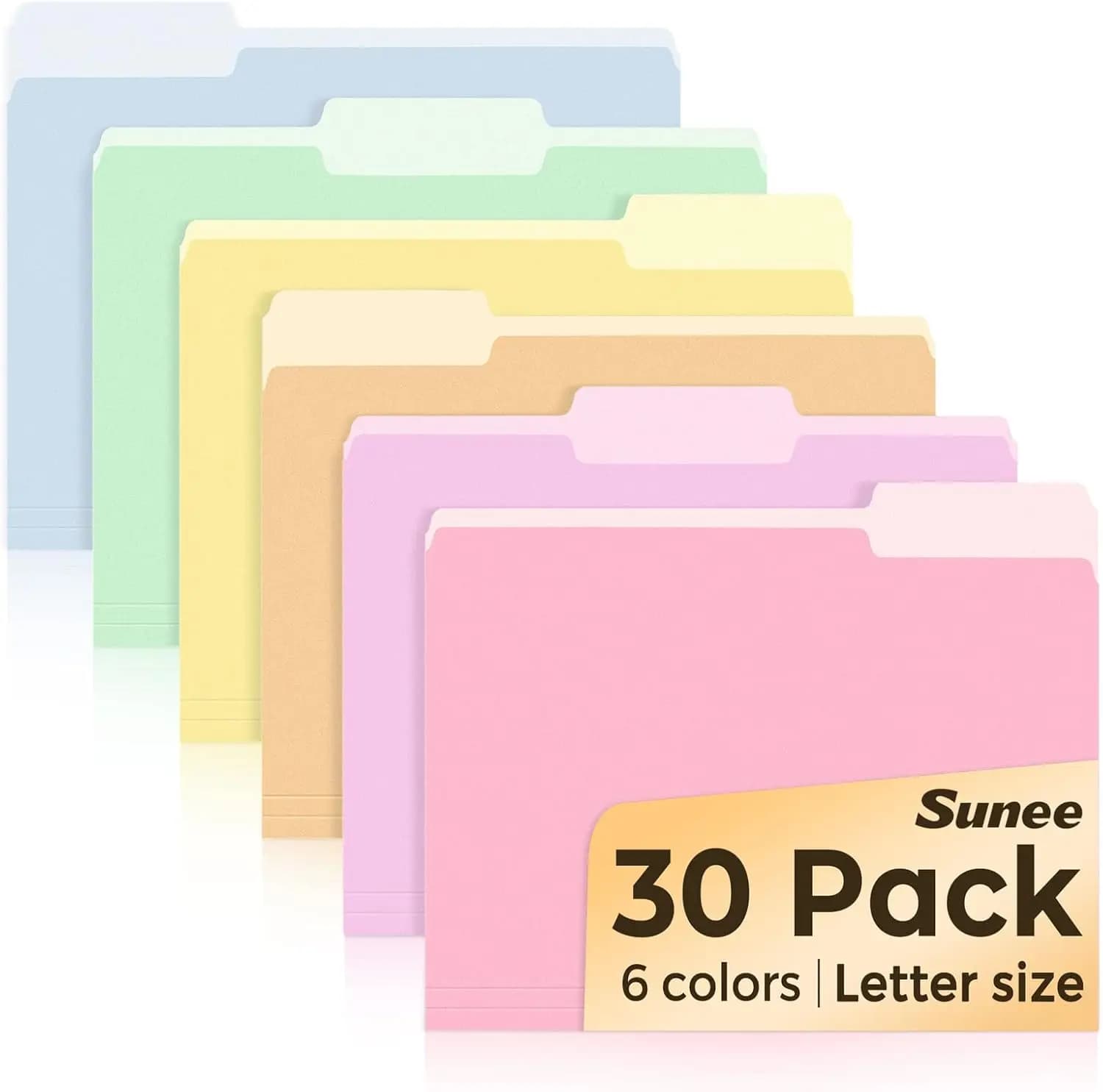 Cartelle Portadocumenti SUNEE, Confezione da 30 Cartelle Manila 8.5x11 Colorate per Casa, Ufficio e Scuola, con 6 Colori Vivaci e Linguette Tagliate 1/3