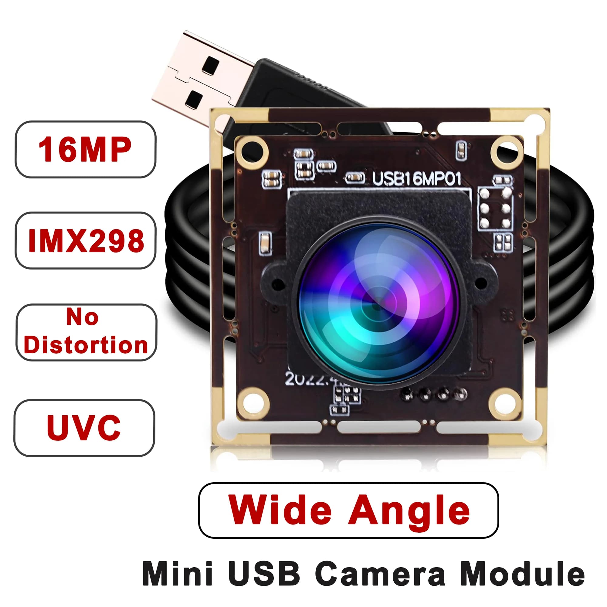 USB camera module ELP 16MP Wide-angle PC webcam with IMX298 micro distortion lens Lightburn industrial camera for Raspberry Pi