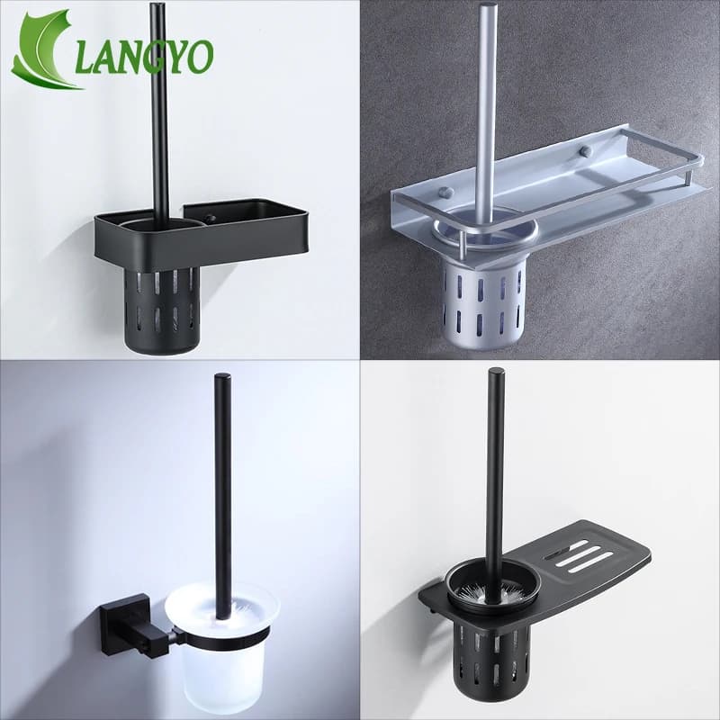 LANGYO Set porta scopino per bagno Set di spazzole per wc da bagno nero/argenteo/grigio