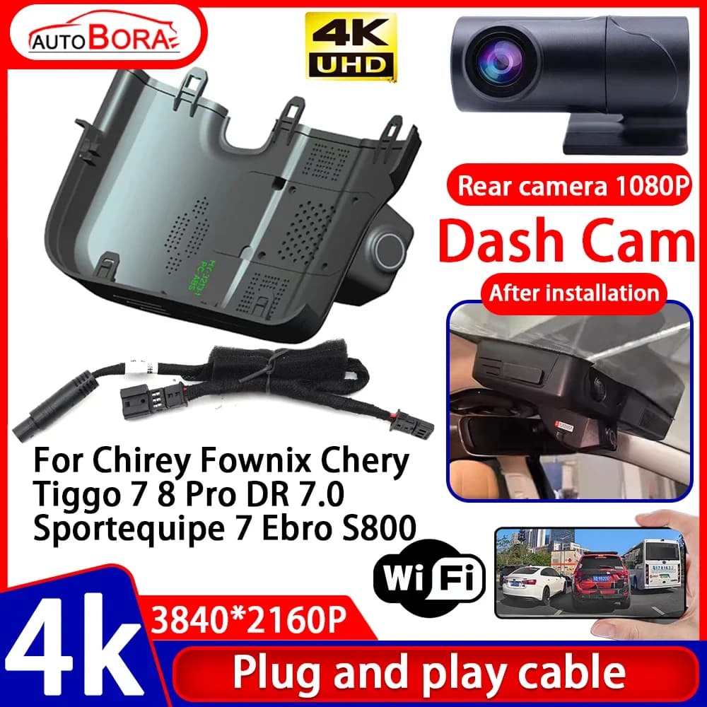Night Visio 4K UHD Plug and Play DVR for Car Dash Cam for Chirey Fownix Chery Tiggo 7 8 Pro DR 7.0 Sportequipe 7 Ebro S800