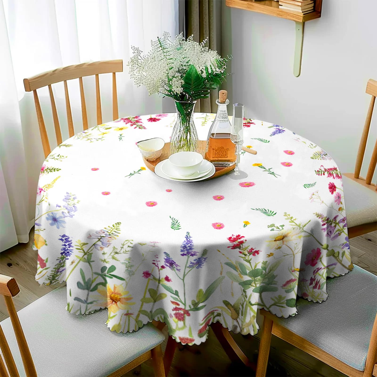 1 pezzo, tovaglia con stampa floreale + 4 adesivi autoadesivi, bordi in rilievo, adatta per la cucina di casa, il tavolo da pranzo del soggiorno, il tavolino da pranzo del balcone, la decorazione del cortile del picnic all'aperto, la decorazione del tavolo della tovaglia, il regalo delle vacanze