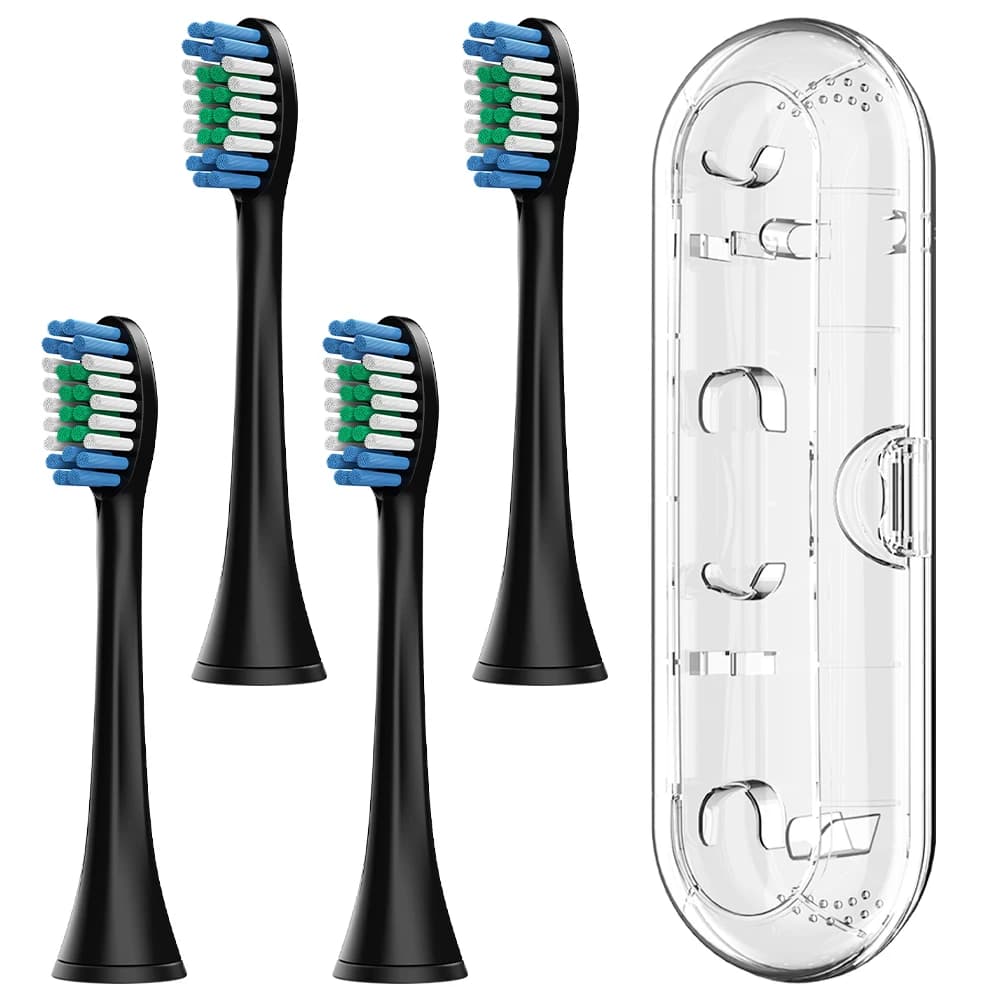 4 testine di ricambio standard con custodia da viaggio trasparente compatibili con i spazzolini elettrici Philips Sonicare