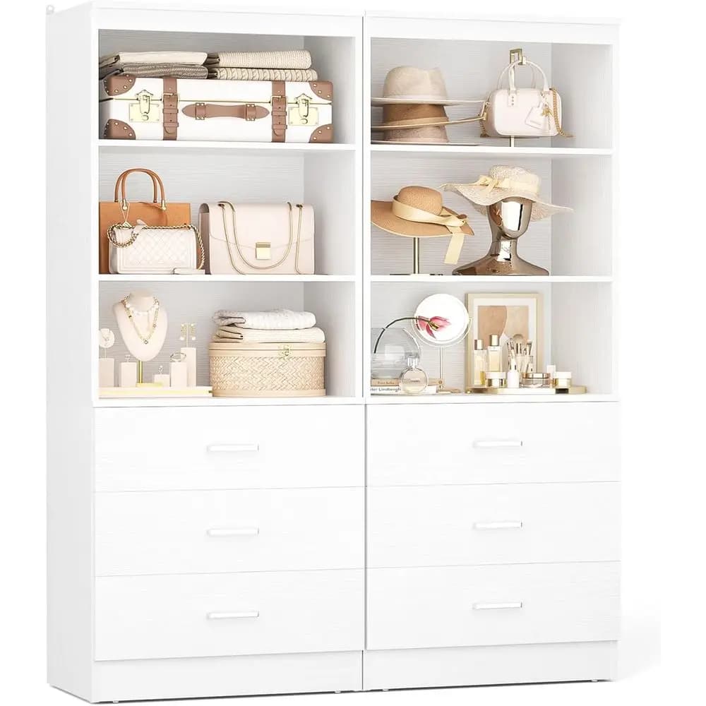 Sistema di organizzazione per armadi in legno bianco da 3,94 piedi con 6 ripiani per piccoli armadi walk-in, 47,2L x 13,8W x 71H