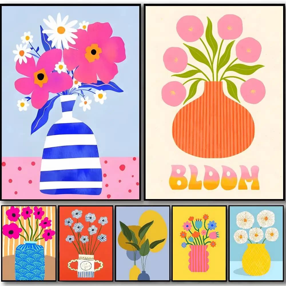 Pink Flower Market Vase Floral Plant Poster Self-adhesive stickers are suitable for any wall surface waterproof moisture-proo