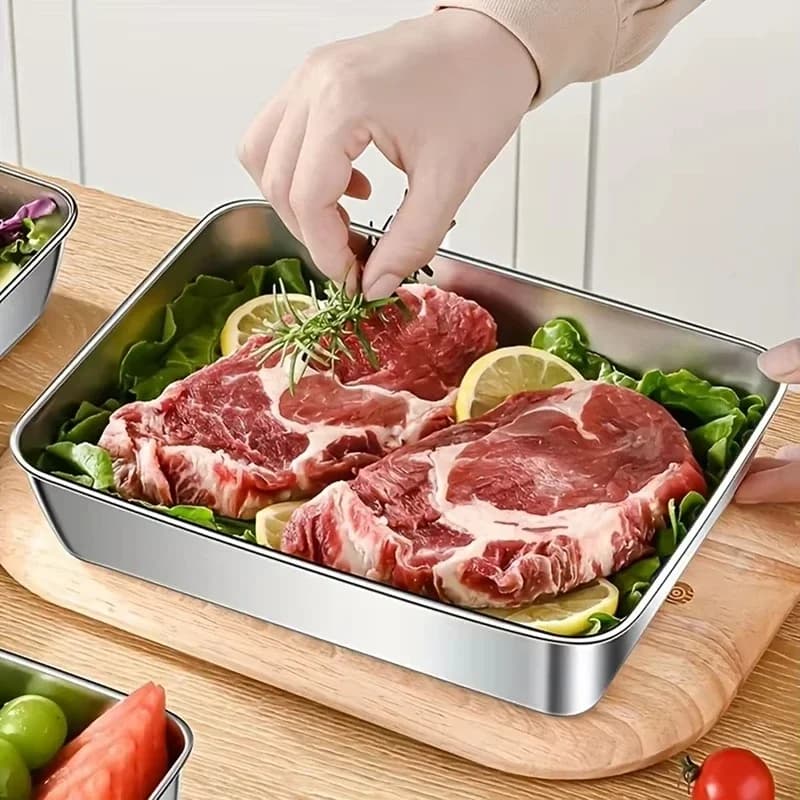 Stainless steel square tray for food preservation from 5 pieces/set with lid box Kitchen preparation tray Great for home parties