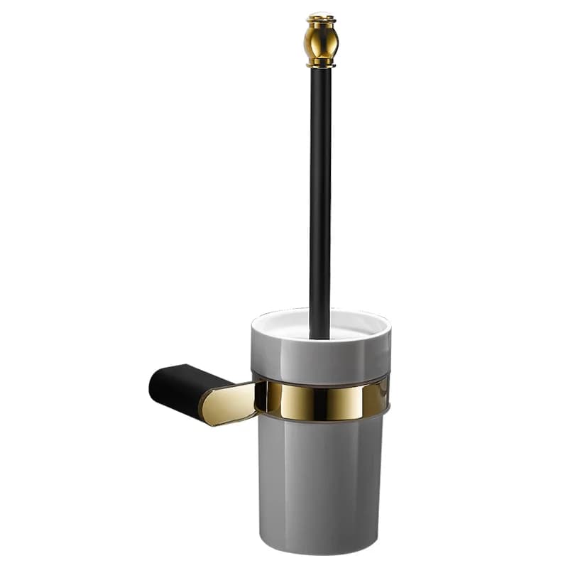 Set di scopini per WC da bagno in ottone Porta scopino per WC nero dorato Spazzola per pulizia del bagno a parete Pulizia del pavimento della casa