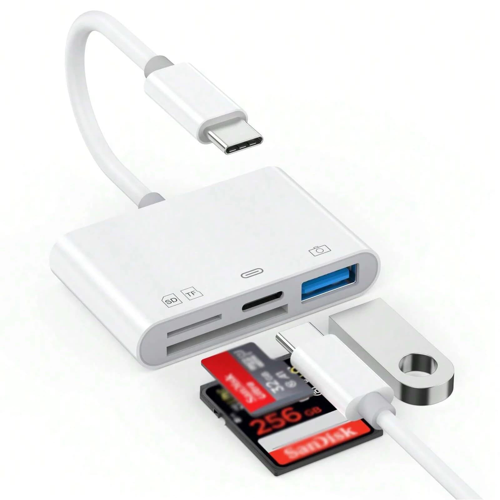 Lettore di schede OTG USB 4 in 1 compatibile con scheda SD/TF memoria fotocamera per iPhone Samsung huawei xiaomi porta ios tipo C a ricarica rapida