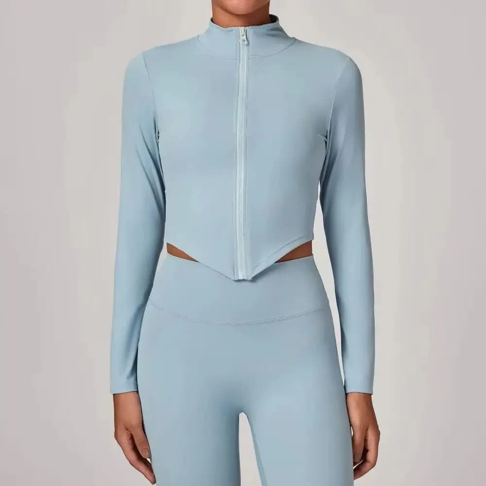 Giacca con Cerniera a Maniche Lunghe per Donna, T-shirt da Yoga, Top Corto Sportivo, Maglietta da Corsa Sexy ad Asciugatura Rapida, Abbigliamento Sportivo da Palestra