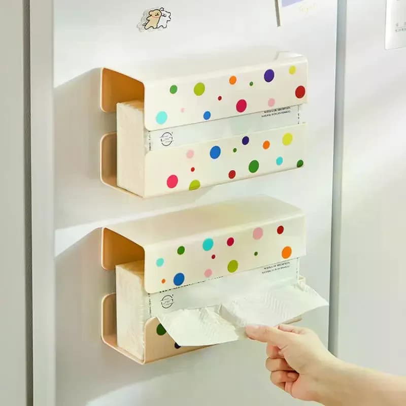 Scatola Portafazzoletti Magnetica a 2 Scomparti per Frigorifero, Organizzatore Fai-da-Te Senza Fori, Accessori per Casa e Cucina