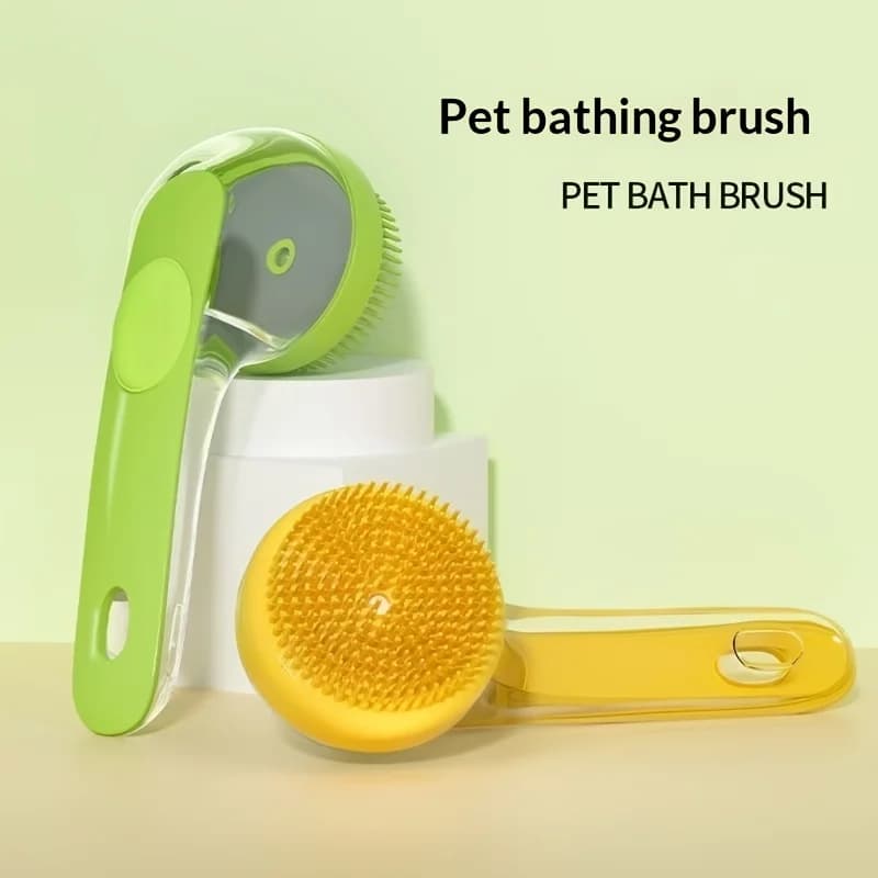 1 spazzola per il bagno degli animali domestici con manico lungo, dispositivo per la toelettatura e il massaggio di cani e gatti, uno strumento speciale per lavare i cani
