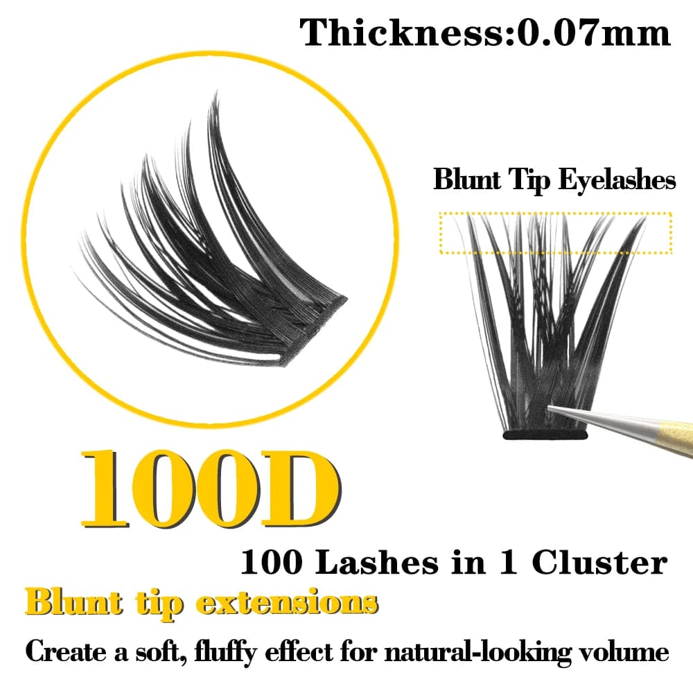 Kimcci 100D 3D Punta smussata AEyelash Ciglia soffici e naturali voluminose Ciglia finte morbide per tutti i giorni per strumenti di trucco glamour quotidiano