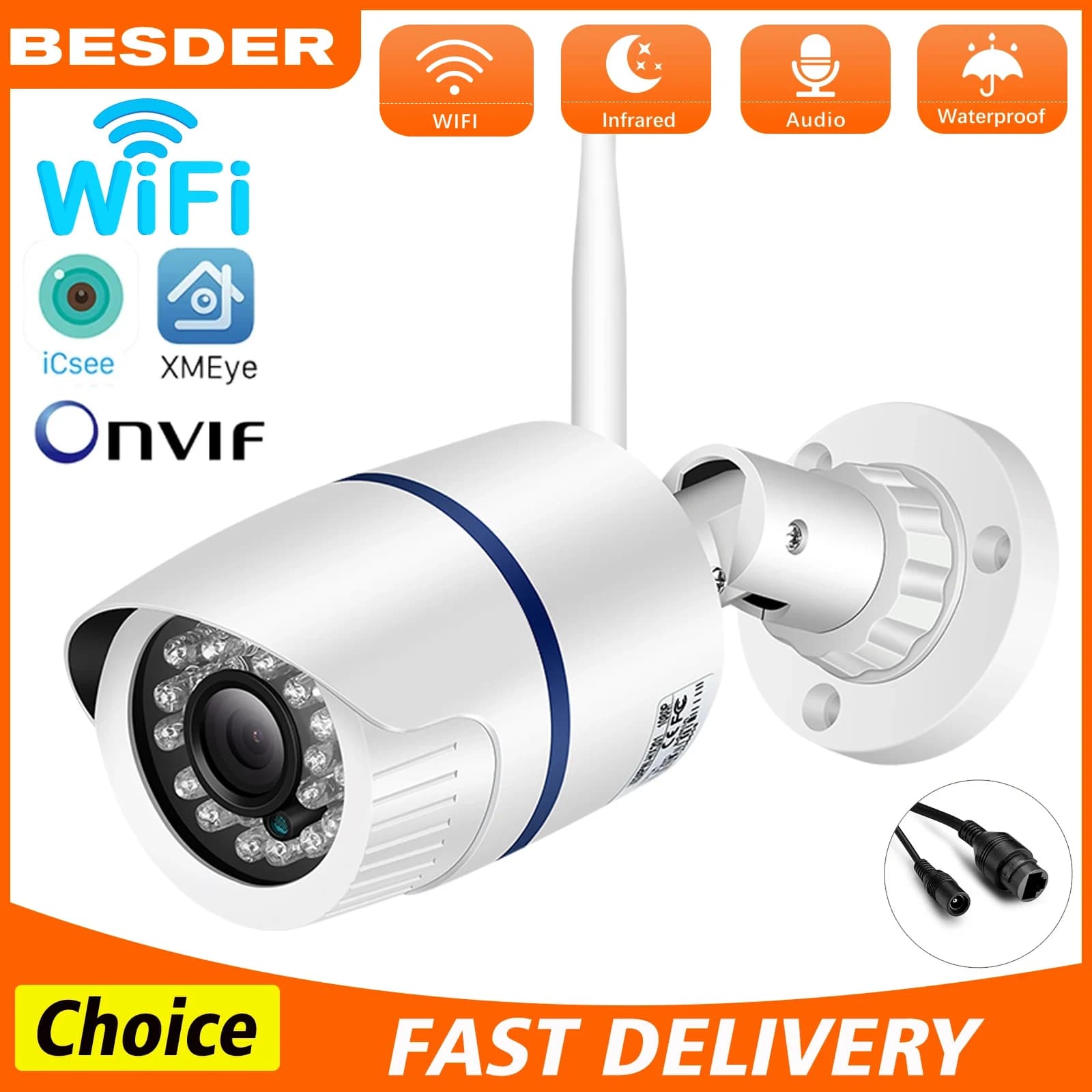Telecamera IP WIFI bullet Telecamera IP esterna impermeabile H.265 Video sorveglianza di sicurezza Telecamera CCTV Rilevazione movimento umano APP XMEye/ICSEE