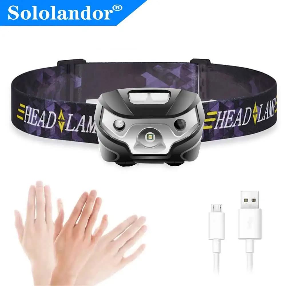 Powerful LED Rechargeable Front Lamp with Body Motion Sensor Camping Flashlight with USB Lantern