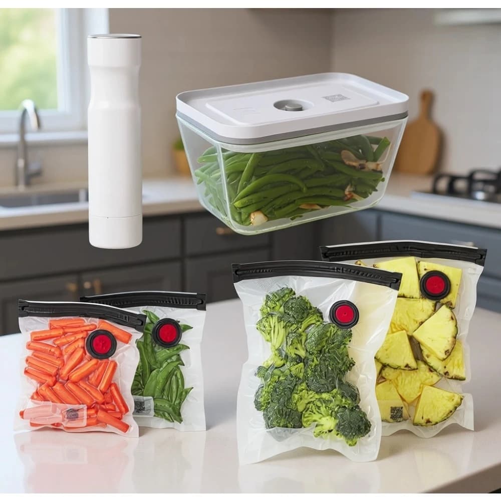 Kit iniziale per sottovuoto con contenitori in vetro e sacchetti per sous vide per la conservazione degli alimenti e la preparazione dei pasti