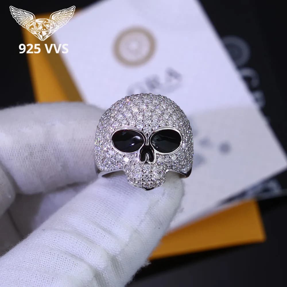 New Style 925 Sterling Silver Vvs1 D Color Moissanite Skull Design Rings Jewels Hip Hop Bling with Gra certification