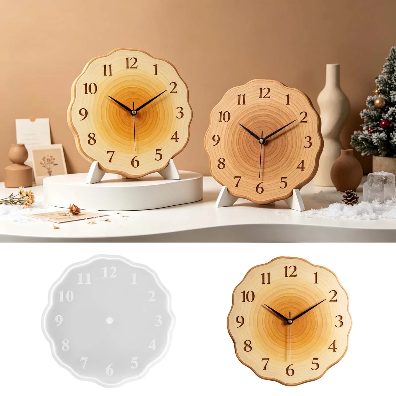 DIY Wavy Round Clock Silicone Mold Handmade Resin Arabic Number Decoration Clock Mold Home Ornaments Craft