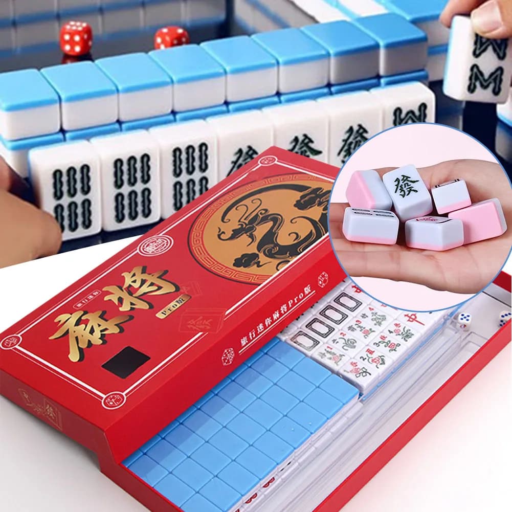 Mini Mahjong portatile Set Esercizio di pensiero logico resistente alla caduta Puzzle Gioco da tavolo Scacchi e carte Regalo per la famiglia degli amici