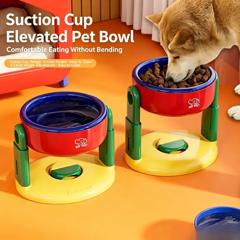 Adjustable Elevated Pet Bowl with Suction Cup Anti‑tip Raised Dog Cat Food Water Bowl Protect Pets Neck Height