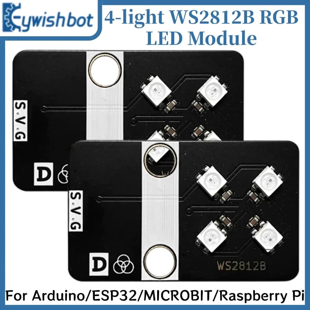 Individually Addressable 4 WS2812B RGB LED Pixel Module PH2.0 Plug Built-in Block Case Fit Arduino ESP32 Raspberry Pi Microbit