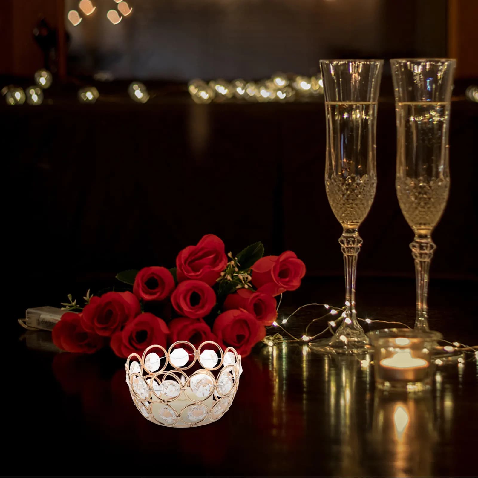 Portacandele in cristallo da 4 pezzi, design decorativo cavo, romantico centrotavola per matrimoni, portabicchieri per feste