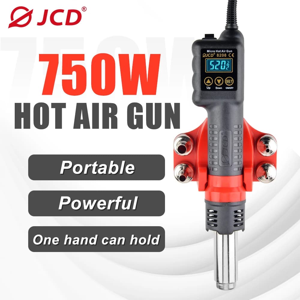 JCD Micro pistola ad aria calda C/F Temp Adjusted 8208 750W stazione di saldatura per rilavorazione di saldatura LCD pistola termica digitale BGA IC strumenti di saldatura
